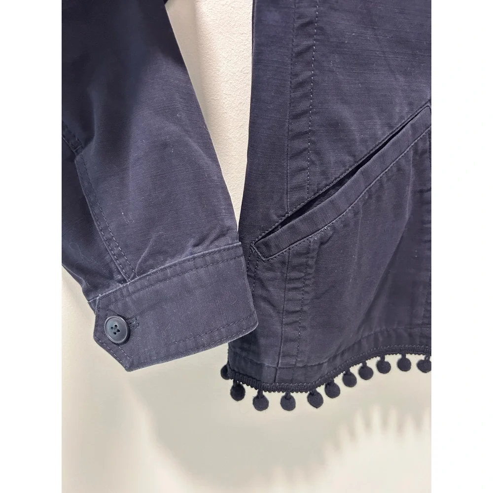 Talbots Navy Blue 100% Cotton Pom Pom Trim Utility Field Jacket Womens XL LK4907